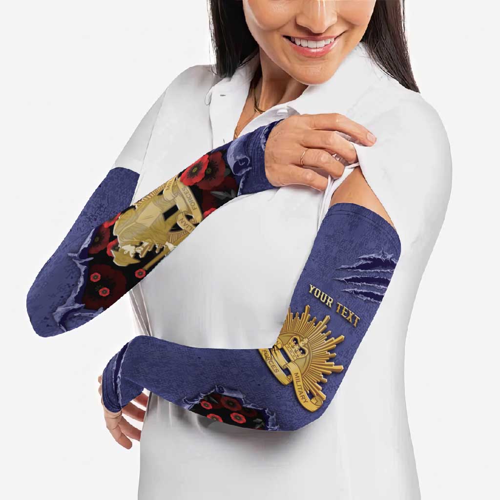 Personalised ANZAC Day Arm Sleeves Poppy Flowers Ripped Fabric Effect