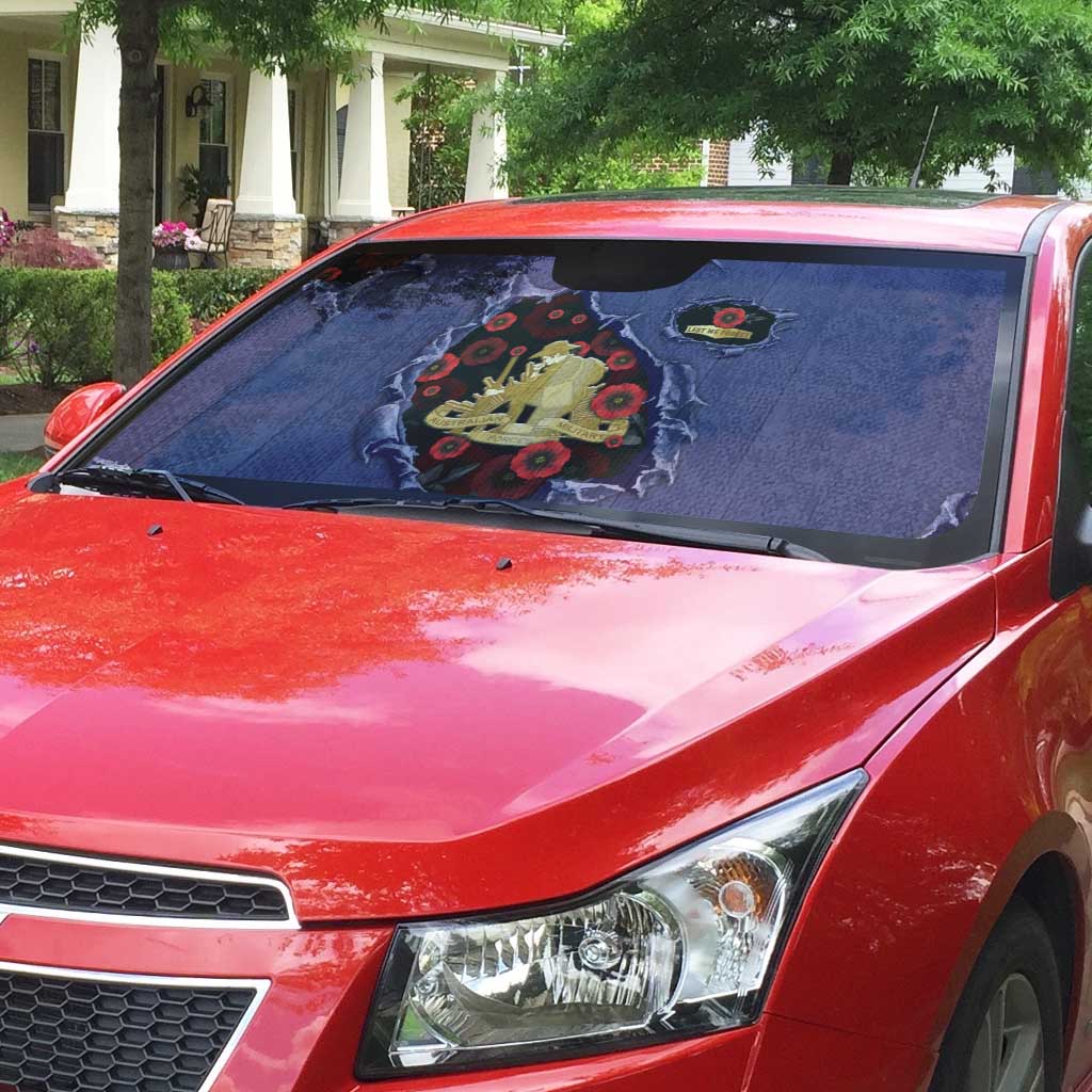 ANZAC Day Auto Sun Shade Poppy Flowers Ripped Fabric Effect