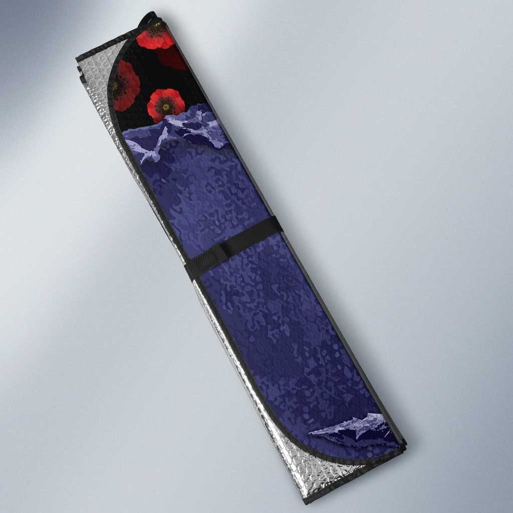 ANZAC Day Auto Sun Shade Poppy Flowers Ripped Fabric Effect