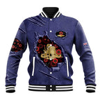 Personalised ANZAC Day Baseball Jacket Poppy Flowers Ripped Fabric Effect