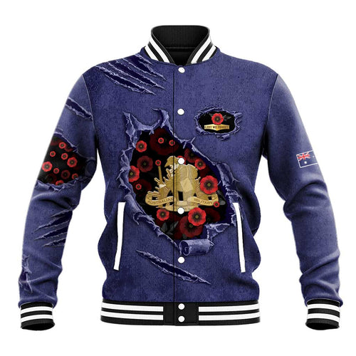 Personalised ANZAC Day Baseball Jacket Poppy Flowers Ripped Fabric Effect