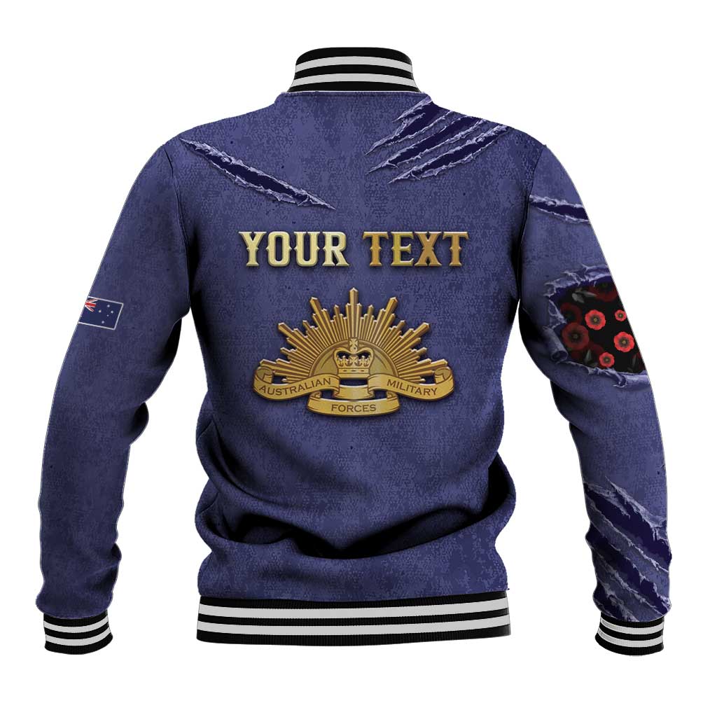 Personalised ANZAC Day Baseball Jacket Poppy Flowers Ripped Fabric Effect