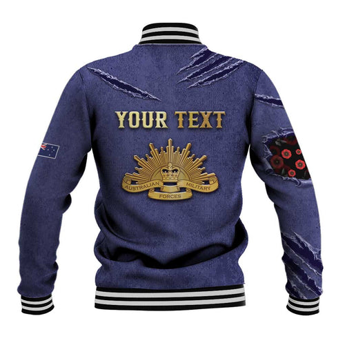 Personalised ANZAC Day Baseball Jacket Poppy Flowers Ripped Fabric Effect