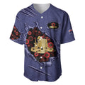 Personalised ANZAC Day Baseball Jersey Poppy Flowers Ripped Fabric Effect