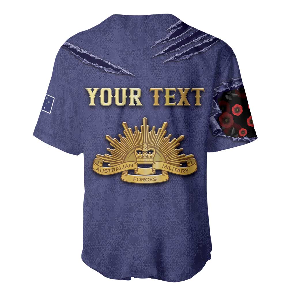 Personalised ANZAC Day Baseball Jersey Poppy Flowers Ripped Fabric Effect