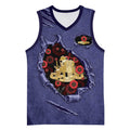 Personalised ANZAC Day Basketball Jersey Poppy Flowers Ripped Fabric Effect