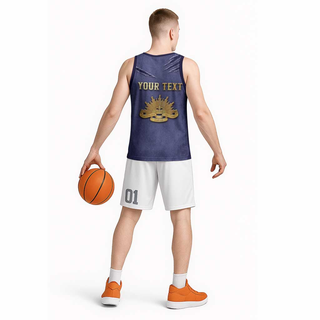 Personalised ANZAC Day Basketball Jersey Poppy Flowers Ripped Fabric Effect
