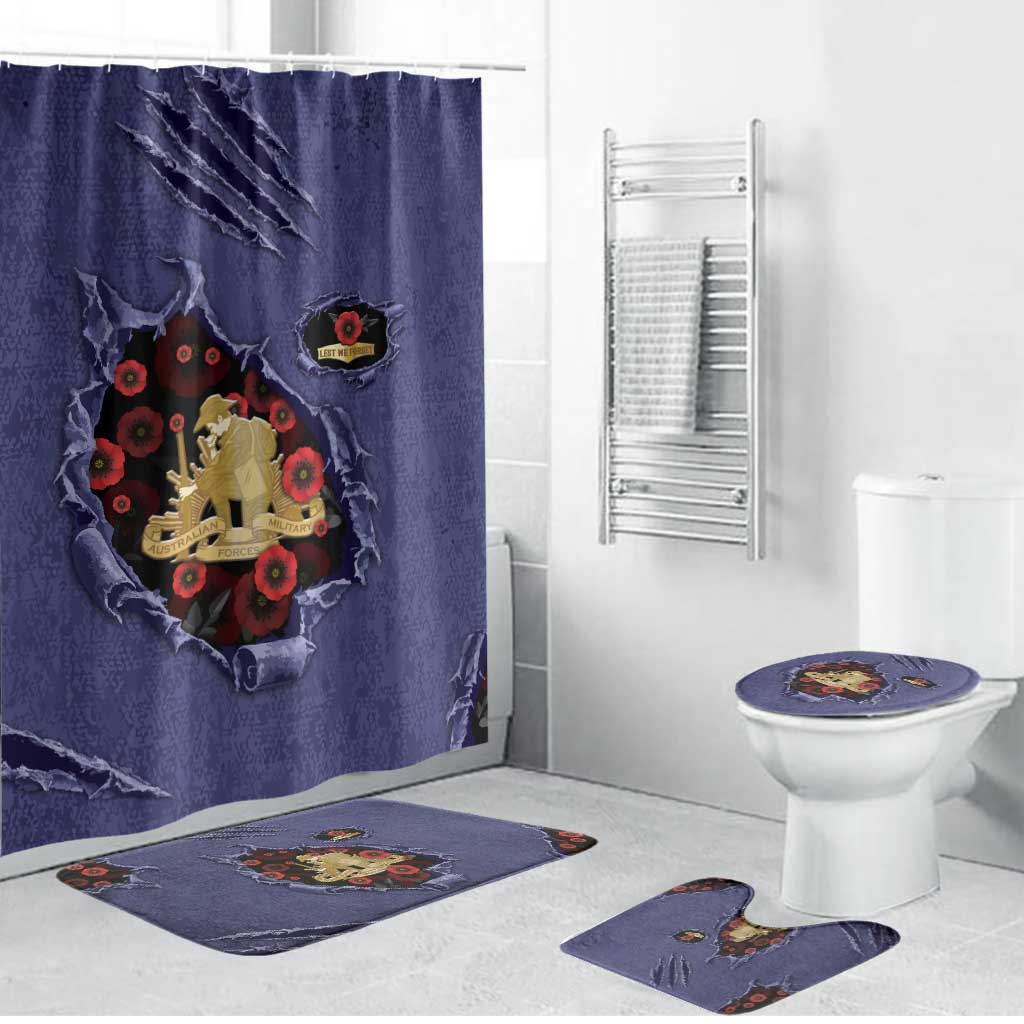 ANZAC Day Bathroom Set Poppy Flowers Ripped Fabric Effect