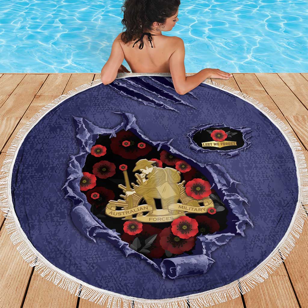 ANZAC Day Beach Blanket Poppy Flowers Ripped Fabric Effect