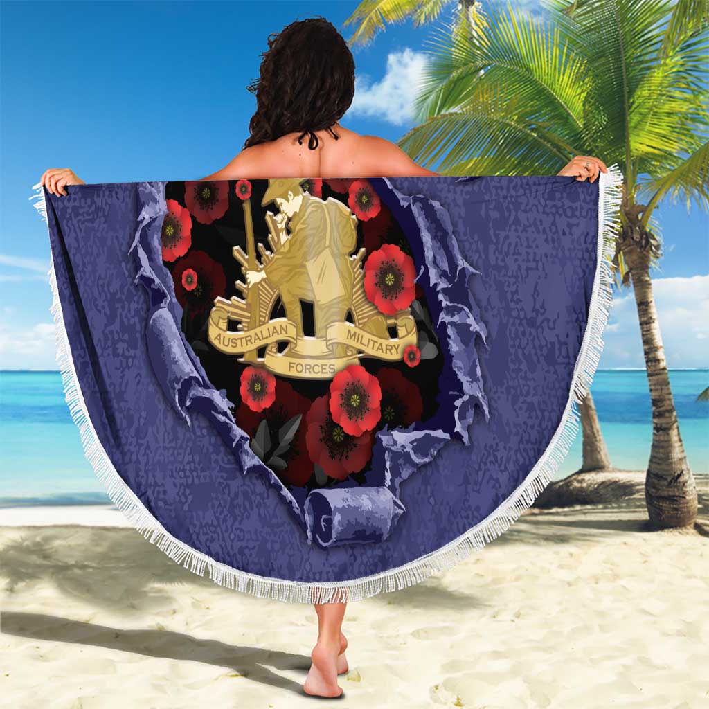 ANZAC Day Beach Blanket Poppy Flowers Ripped Fabric Effect