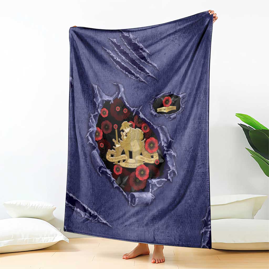 ANZAC Day Blanket Poppy Flowers Ripped Fabric Effect