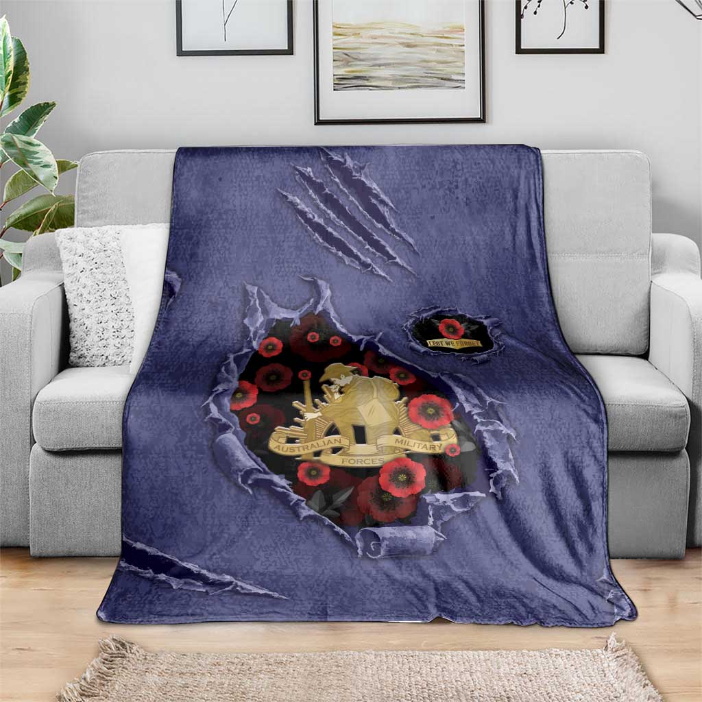 ANZAC Day Blanket Poppy Flowers Ripped Fabric Effect