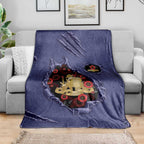 ANZAC Day Blanket Poppy Flowers Ripped Fabric Effect