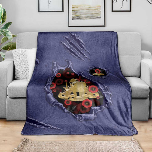 ANZAC Day Blanket Poppy Flowers Ripped Fabric Effect