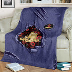 ANZAC Day Blanket Poppy Flowers Ripped Fabric Effect