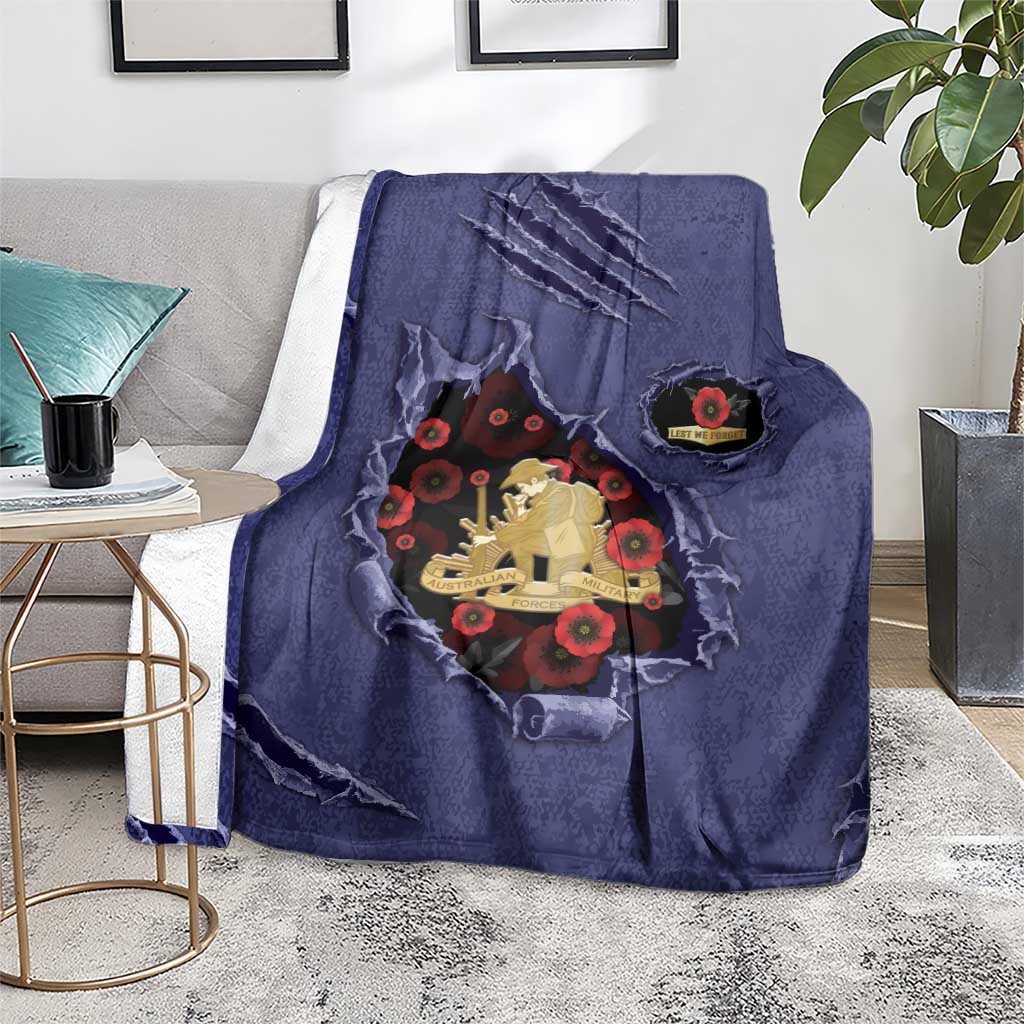 ANZAC Day Blanket Poppy Flowers Ripped Fabric Effect