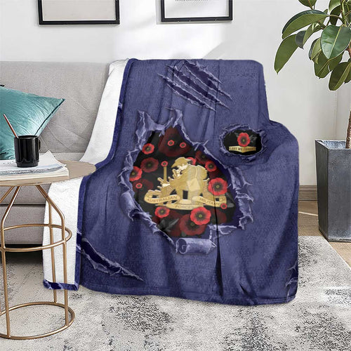ANZAC Day Blanket Poppy Flowers Ripped Fabric Effect
