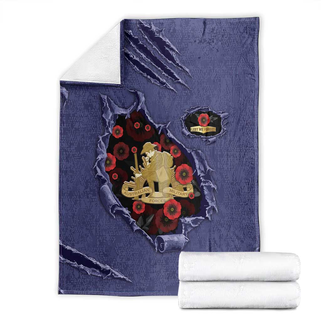 ANZAC Day Blanket Poppy Flowers Ripped Fabric Effect