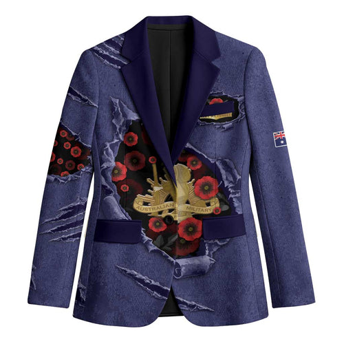 Personalised ANZAC Day Blazer Poppy Flowers Ripped Fabric Effect