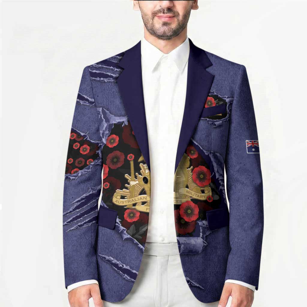 Personalised ANZAC Day Blazer Poppy Flowers Ripped Fabric Effect
