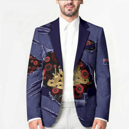 Personalised ANZAC Day Blazer Poppy Flowers Ripped Fabric Effect