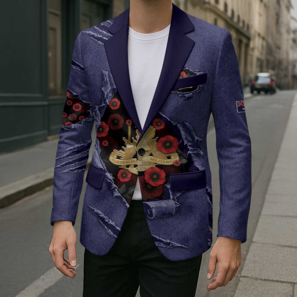 Personalised ANZAC Day Blazer Poppy Flowers Ripped Fabric Effect