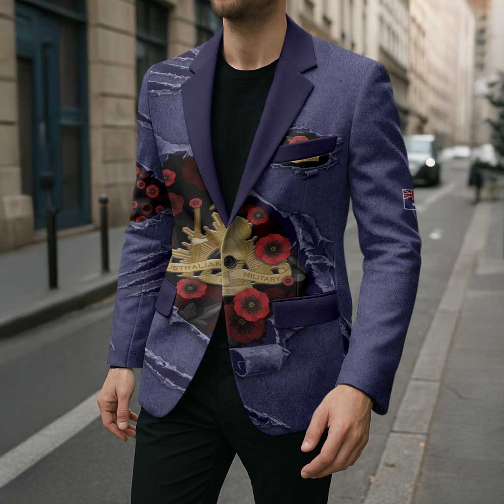 Personalised ANZAC Day Blazer Poppy Flowers Ripped Fabric Effect
