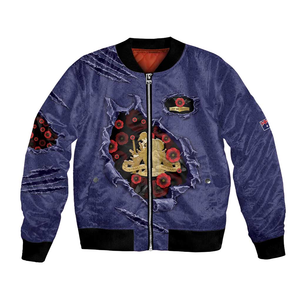 Personalised ANZAC Day Bomber Jacket Poppy Flowers Ripped Fabric Effect