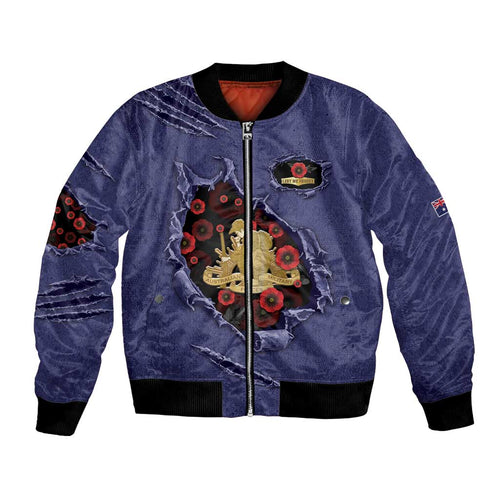 Personalised ANZAC Day Bomber Jacket Poppy Flowers Ripped Fabric Effect