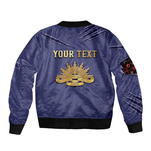 Personalised ANZAC Day Bomber Jacket Poppy Flowers Ripped Fabric Effect