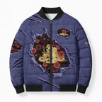 Personalised ANZAC Day Bomber Puffer Jacket Poppy Flowers Ripped Fabric Effect
