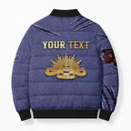 Personalised ANZAC Day Bomber Puffer Jacket Poppy Flowers Ripped Fabric Effect