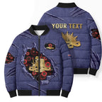 Personalised ANZAC Day Bomber Puffer Jacket Poppy Flowers Ripped Fabric Effect