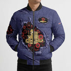Personalised ANZAC Day Bomber Puffer Jacket Poppy Flowers Ripped Fabric Effect