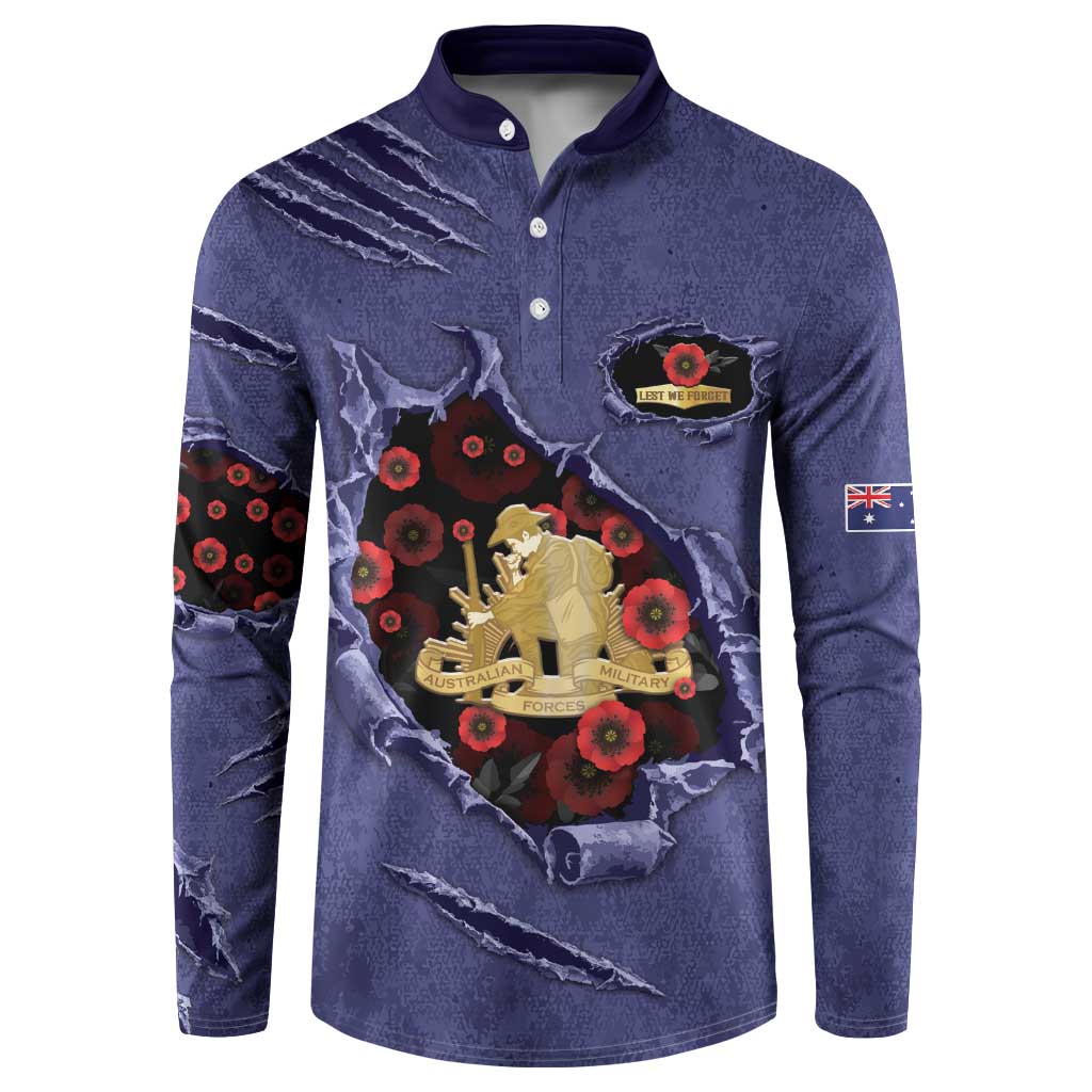 Personalised ANZAC Day Button Sweatshirt Poppy Flowers Ripped Fabric Effect