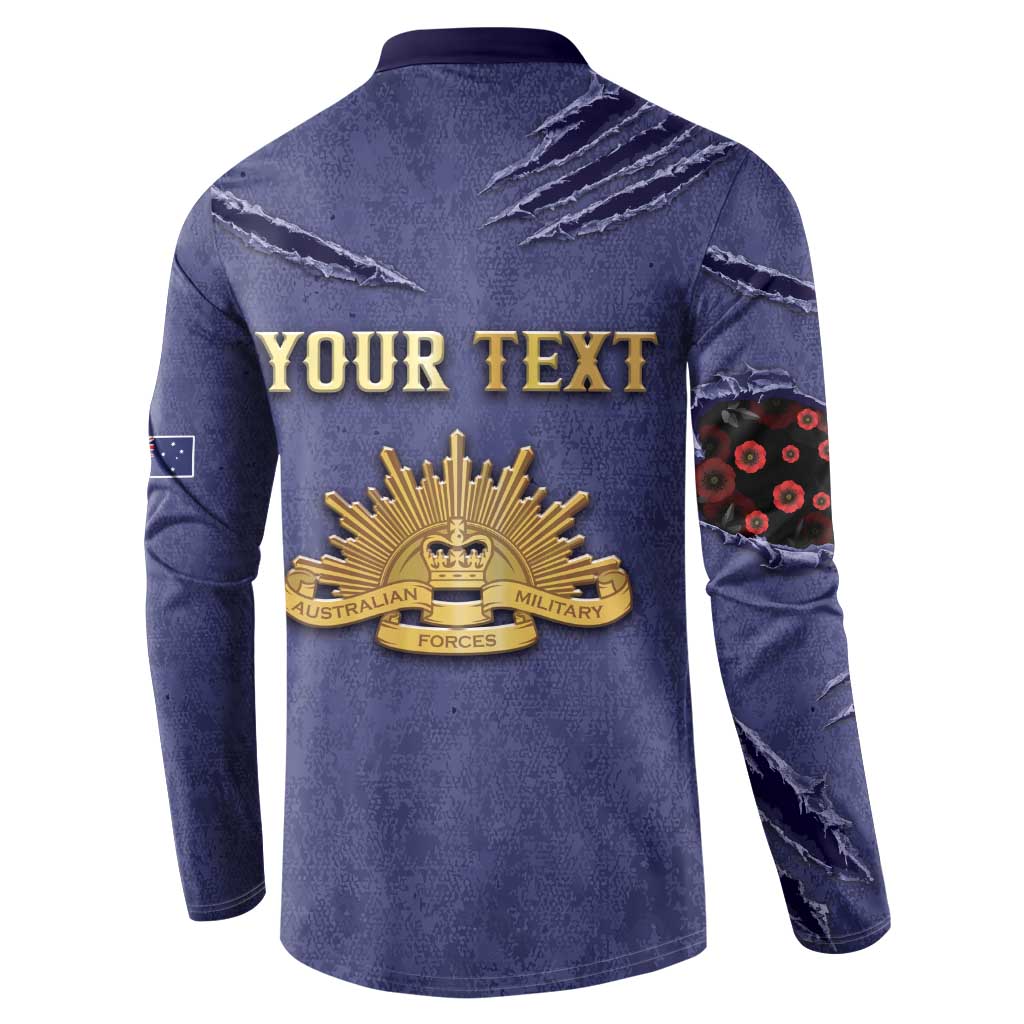 Personalised ANZAC Day Button Sweatshirt Poppy Flowers Ripped Fabric Effect