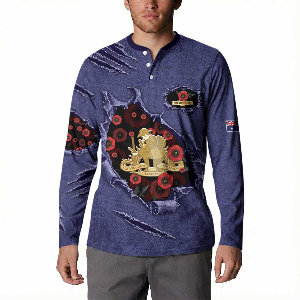 Personalised ANZAC Day Button Sweatshirt Poppy Flowers Ripped Fabric Effect