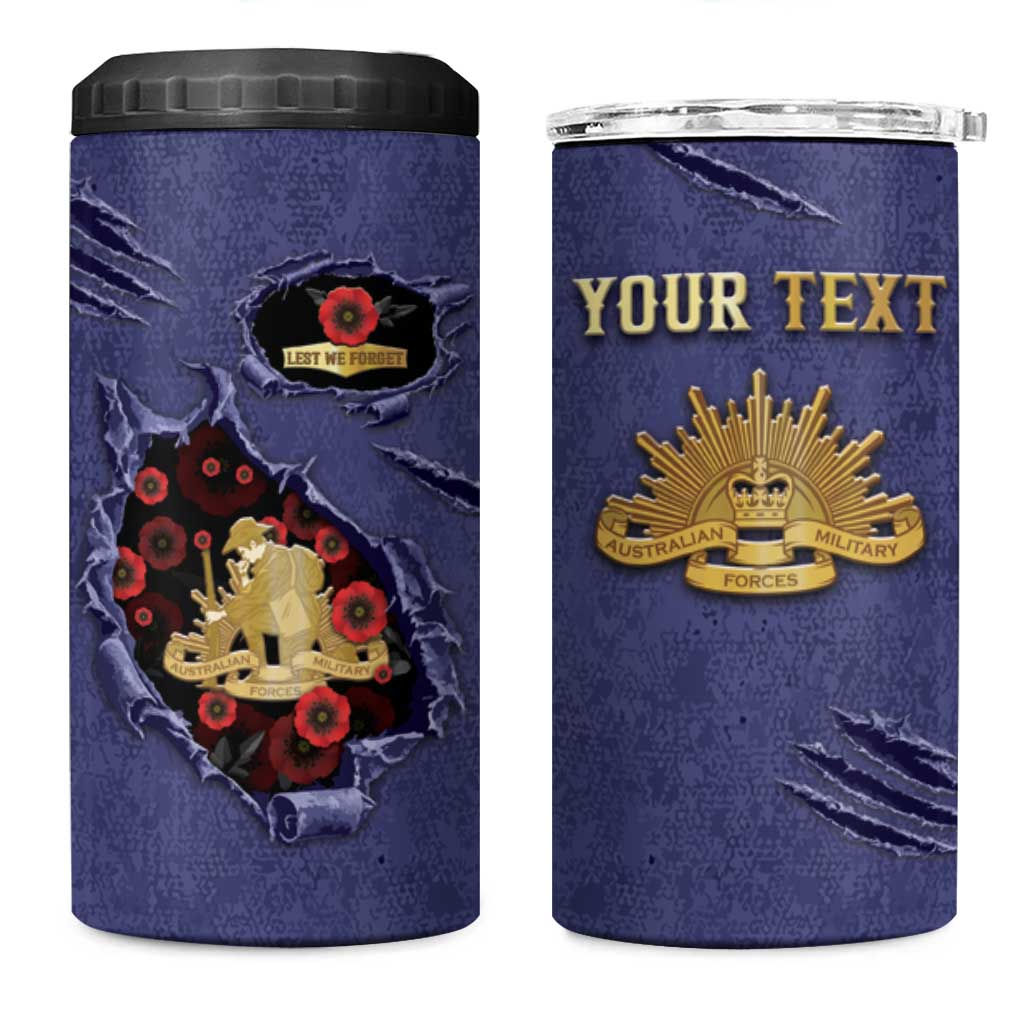 Personalised ANZAC Day 4 in 1 Can Cooler Tumbler Poppy Flowers Ripped Fabric Effect