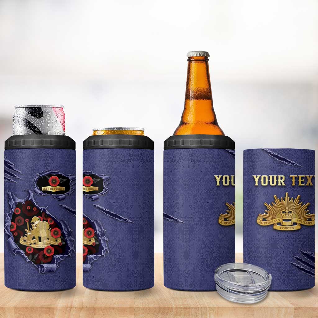 Personalised ANZAC Day 4 in 1 Can Cooler Tumbler Poppy Flowers Ripped Fabric Effect