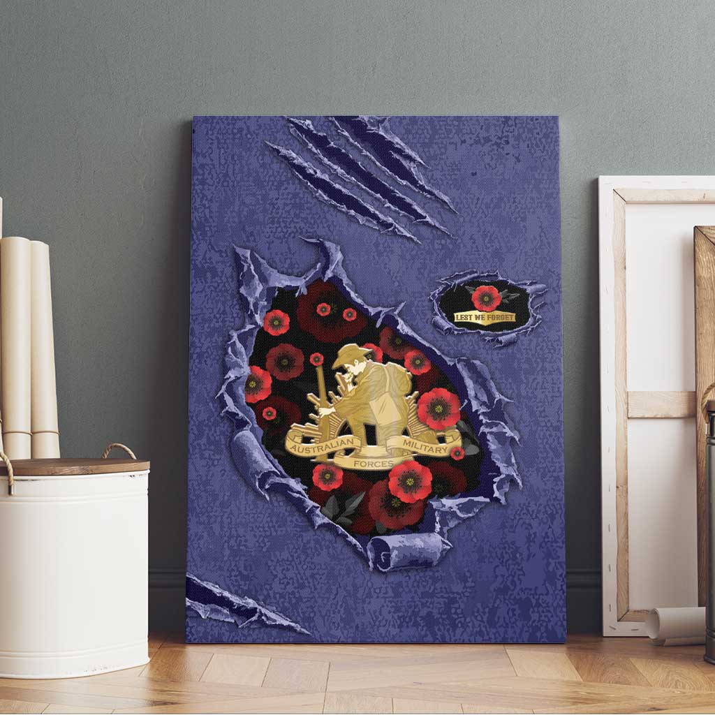 ANZAC Day Canvas Wall Art Poppy Flowers Ripped Fabric Effect