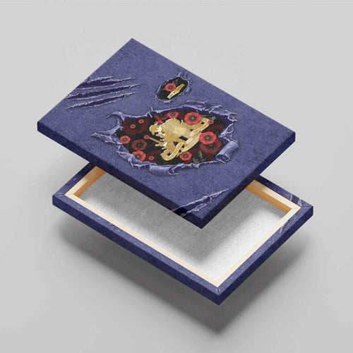ANZAC Day Canvas Wall Art Poppy Flowers Ripped Fabric Effect