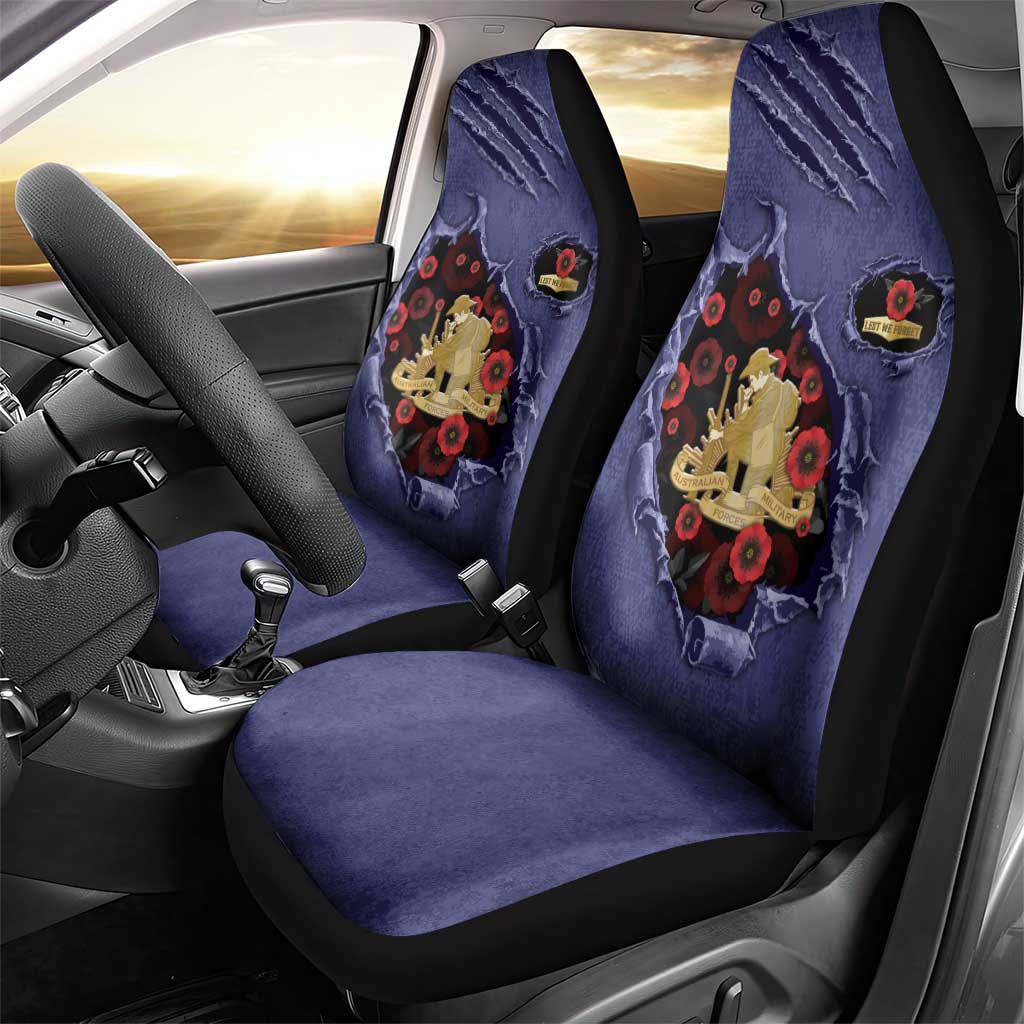ANZAC Day Car Seat Cover Poppy Flowers Ripped Fabric Effect
