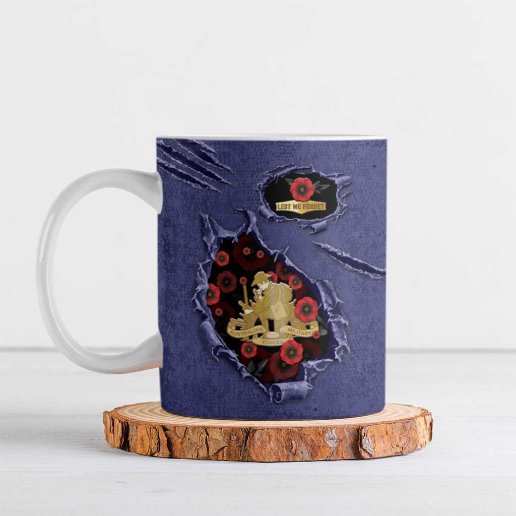 Personalised ANZAC Day Ceramic Mug Poppy Flowers Ripped Fabric Effect