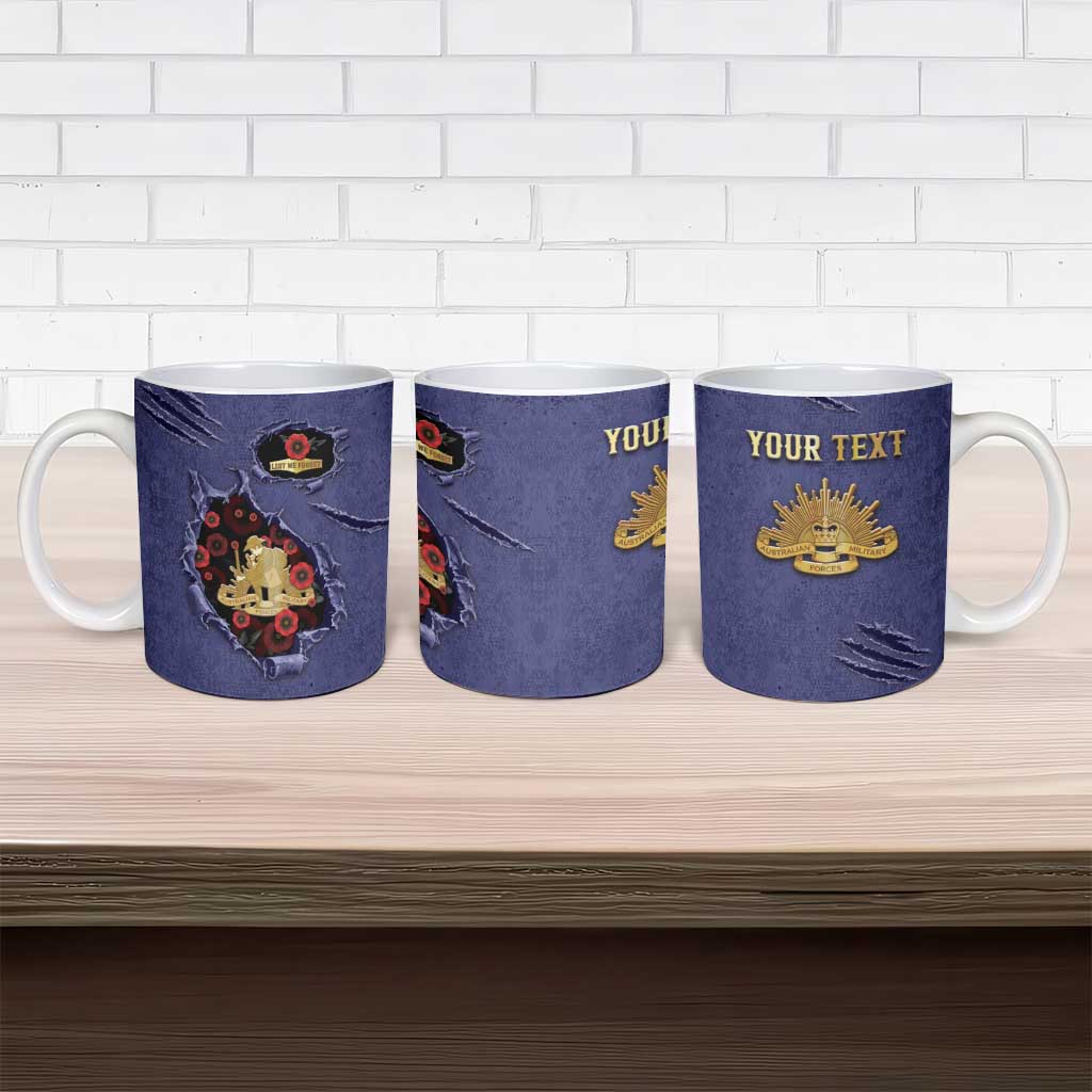Personalised ANZAC Day Ceramic Mug Poppy Flowers Ripped Fabric Effect