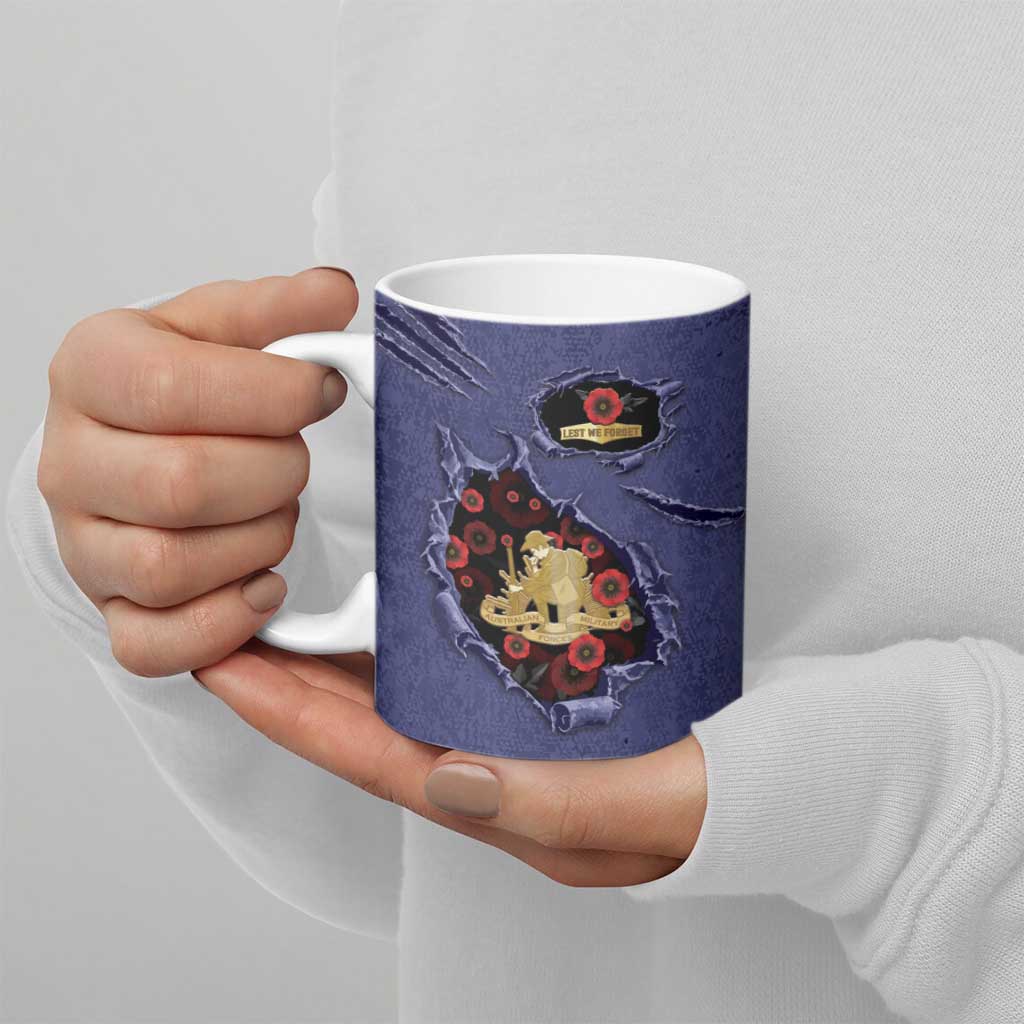 Personalised ANZAC Day Ceramic Mug Poppy Flowers Ripped Fabric Effect