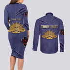 Personalised ANZAC Day Couples Matching Long Sleeve Bodycon Dress and Long Sleeve Button Shirt Poppy Flowers Ripped Fabric Effect