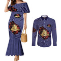 Personalised ANZAC Day Couples Matching Mermaid Dress and Long Sleeve Button Shirt Poppy Flowers Ripped Fabric Effect