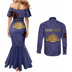Personalised ANZAC Day Couples Matching Mermaid Dress and Long Sleeve Button Shirt Poppy Flowers Ripped Fabric Effect