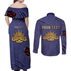 Personalised ANZAC Day Couples Matching Off Shoulder Maxi Dress and Long Sleeve Button Shirt Poppy Flowers Ripped Fabric Effect