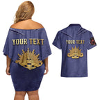Personalised ANZAC Day Couples Matching Off Shoulder Short Dress and Hawaiian Shirt Poppy Flowers Ripped Fabric Effect